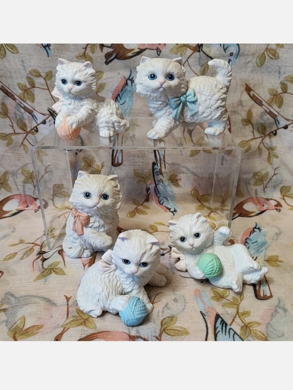 HOMCO 5 White Matte Bisque Kitten Persian Cat Kitty Vintage MCM Figurines EUC